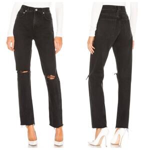 AGOLDE Cherie High Rise Straight Jean Distortion Black Wash Distressed